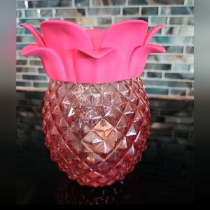 Bath and Body Pink Glass Pineapple Single Wick Candle Holder